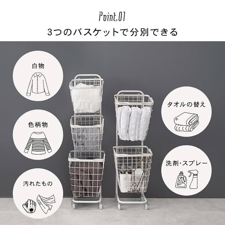 【送料無料】Laundry Basket Wagon 3rack/3color Amazon.co.jp: Laundry Basket with Variety of Colors, 3 Tiers